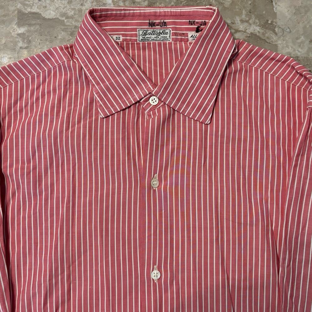 Battaglia Shirt Mens 15 32 Pink Striped Long Sleeve Button French Cuff Italy
